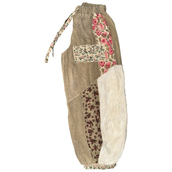 POL Patchwork Boho Hippie Pants Linen Blend Lounge Bohemian Festival Size M NWT - Picture 7 of 12